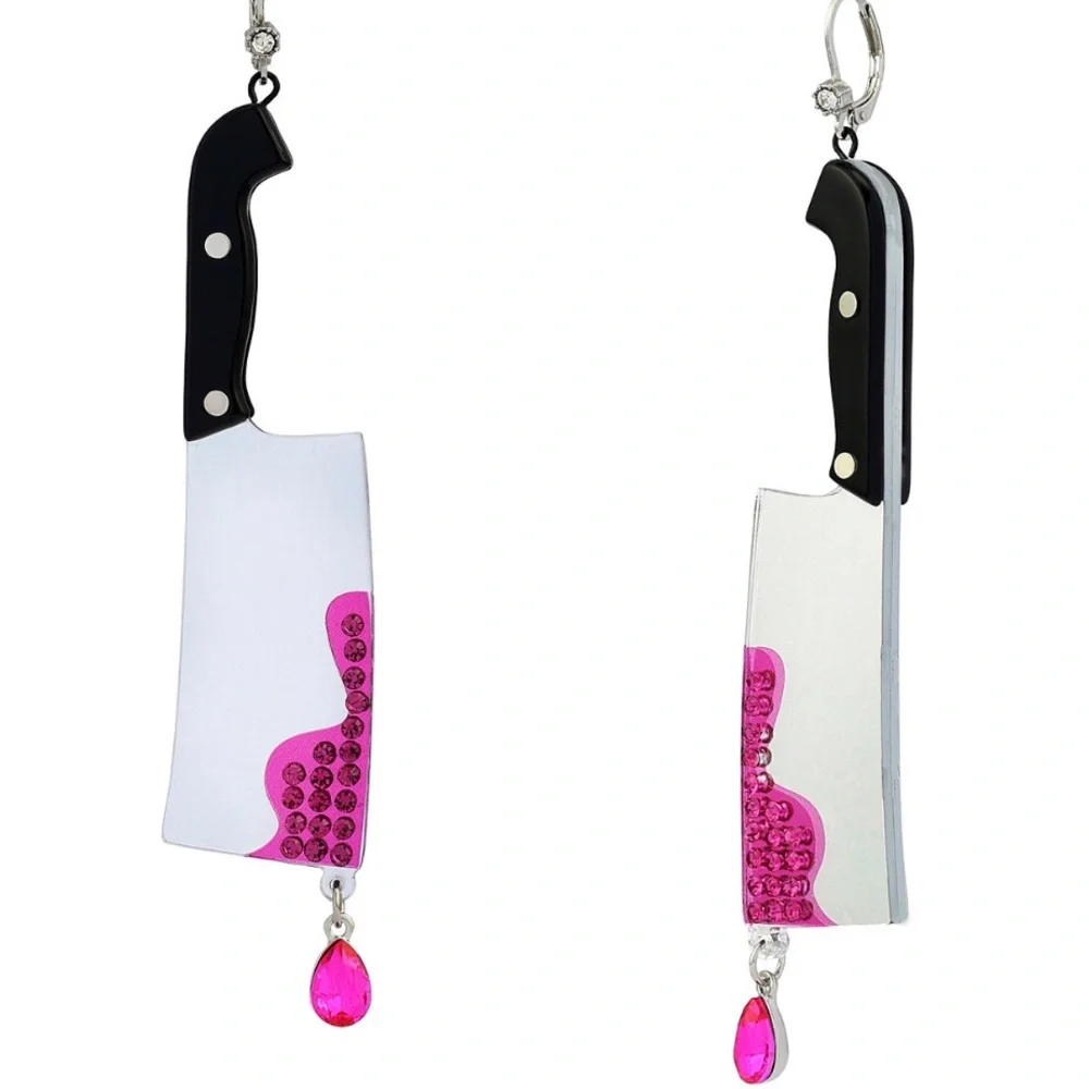 Authentic Betsey Johnson Earrings - Halloween Cleaver, Dangle Rhinestone NWT
